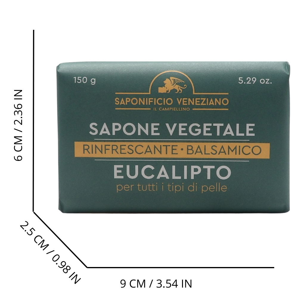 SAPONIFICIO VENEZIANO Sapone Solido Per Viso, Mani e Corpo, Arricchito Con Oli Essenziali. Senza Grassi Animali, Parabeni e Coloranti. Disponibile In Diverse Fragranze 150g (EUCALIPTO, Unità)