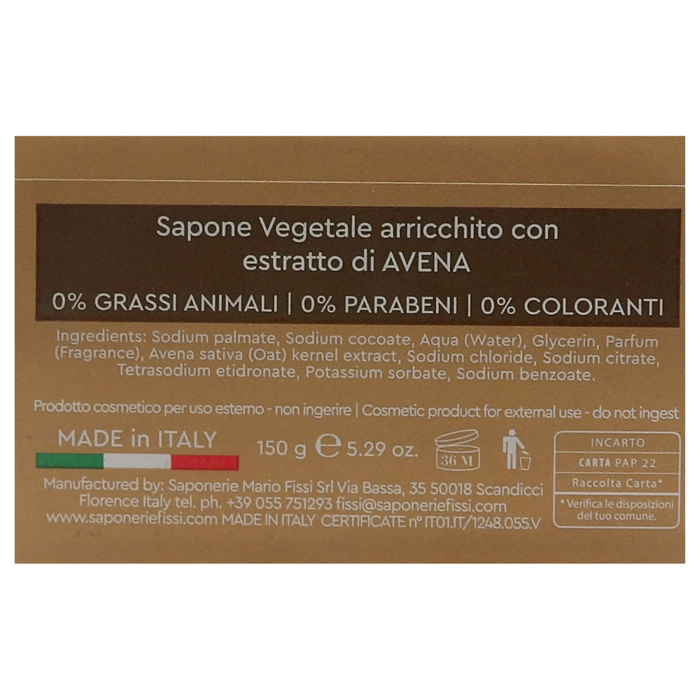 SAPONIFICIO VENEZIANO Sapone Solido Per Viso, Mani e Corpo, Arricchito Con Oli Essenziali. Senza Grassi Animali, Parabeni e Coloranti. Disponibile In Diverse Fragranze 150g (AVENA, Unità)