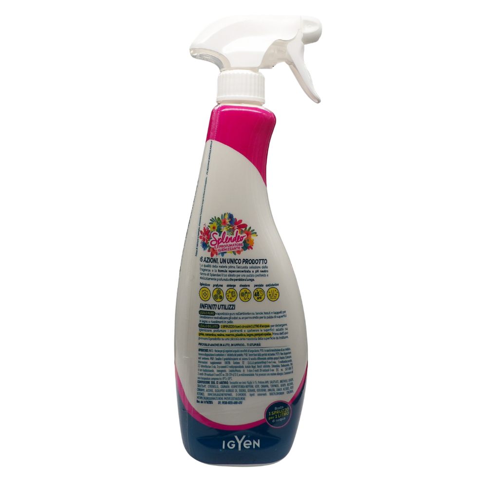 SPLENDEO Detergente Multiuso Spray, Il Profumatore Igienizzante Superconcentrato, BOUQUET DI FIORI. Deterge a Fondo, Rimuove Germi e Batteri, 48h di Pulito Profumato 750ml