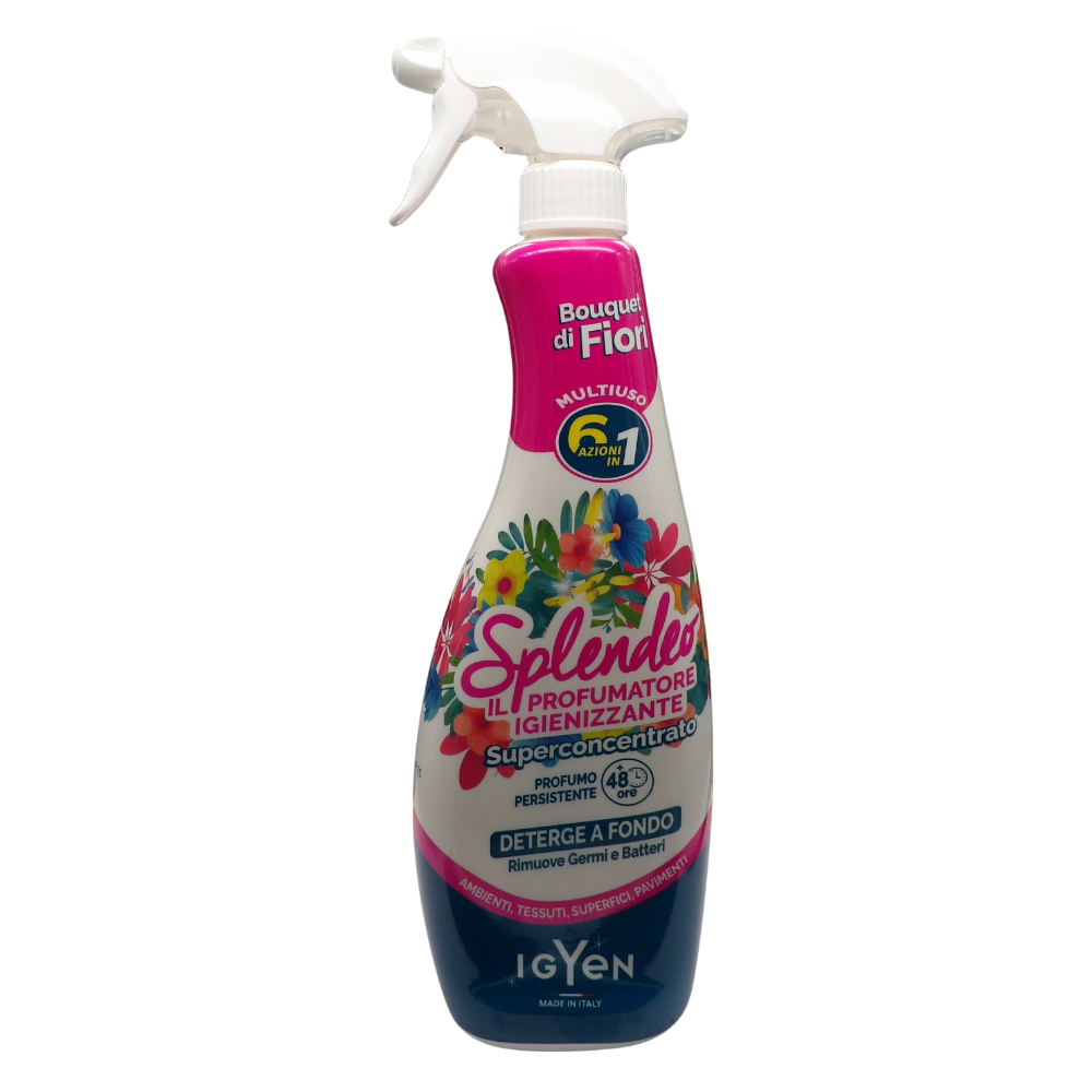 SPLENDEO Detergente Multiuso Spray, Il Profumatore Igienizzante Superconcentrato, BOUQUET DI FIORI. Deterge a Fondo, Rimuove Germi e Batteri, 48h di Pulito Profumato 750ml