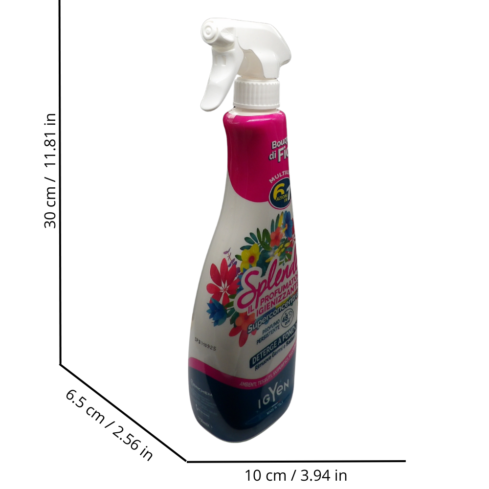 SPLENDEO Detergente Multiuso Spray, Il Profumatore Igienizzante Superconcentrato, BOUQUET DI FIORI. Deterge a Fondo, Rimuove Germi e Batteri, 48h di Pulito Profumato 750ml