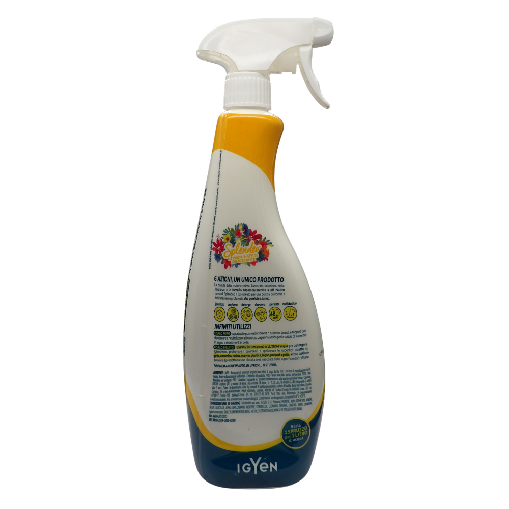 SPLENDEO Detergente Multiuso Spray, Il Profumatore Igienizzante Superconcentrato, ARMONIE di Vaniglia. Deterge a Fondo, Rimuove Germi e Batteri, 48h di Pulito Profumato 750ml