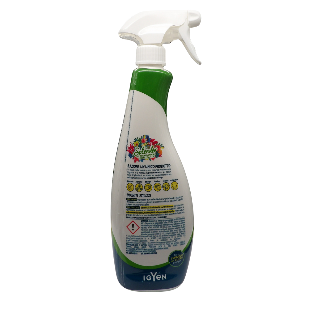 SPLENDEO Detergente Multiuso Spray, Il Profumatore Igienizzante Superconcentrato, FRESCHEZZA DI MONTAGNA. Deterge a Fondo, Rimuove Germi e Batteri, 48h Di Pulito Profumato 750ml