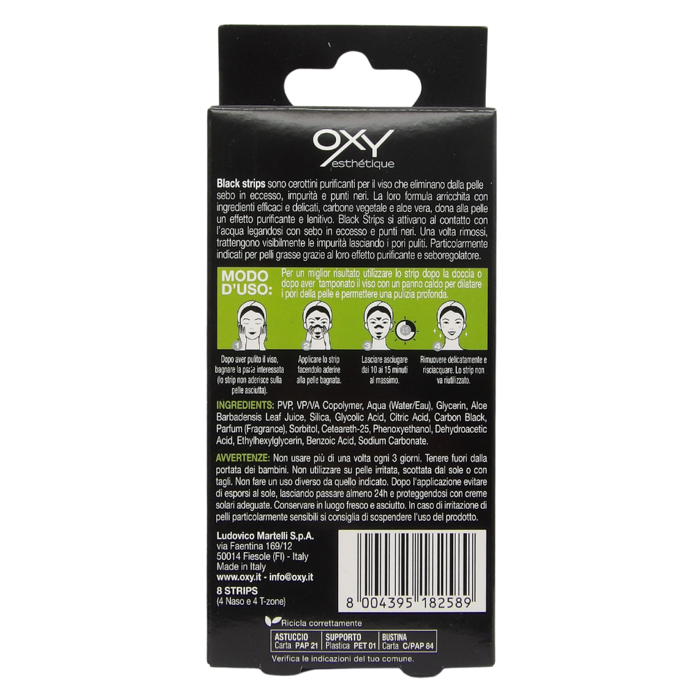OXY Cerotti Viso Purificanti (Black Strips) sono cerottini purificanti per il viso che aiutano a eliminare efficacemente sebo in eccesso, impurità e punti neri, lasciando la pelle visibilmente più pulita e liscia.