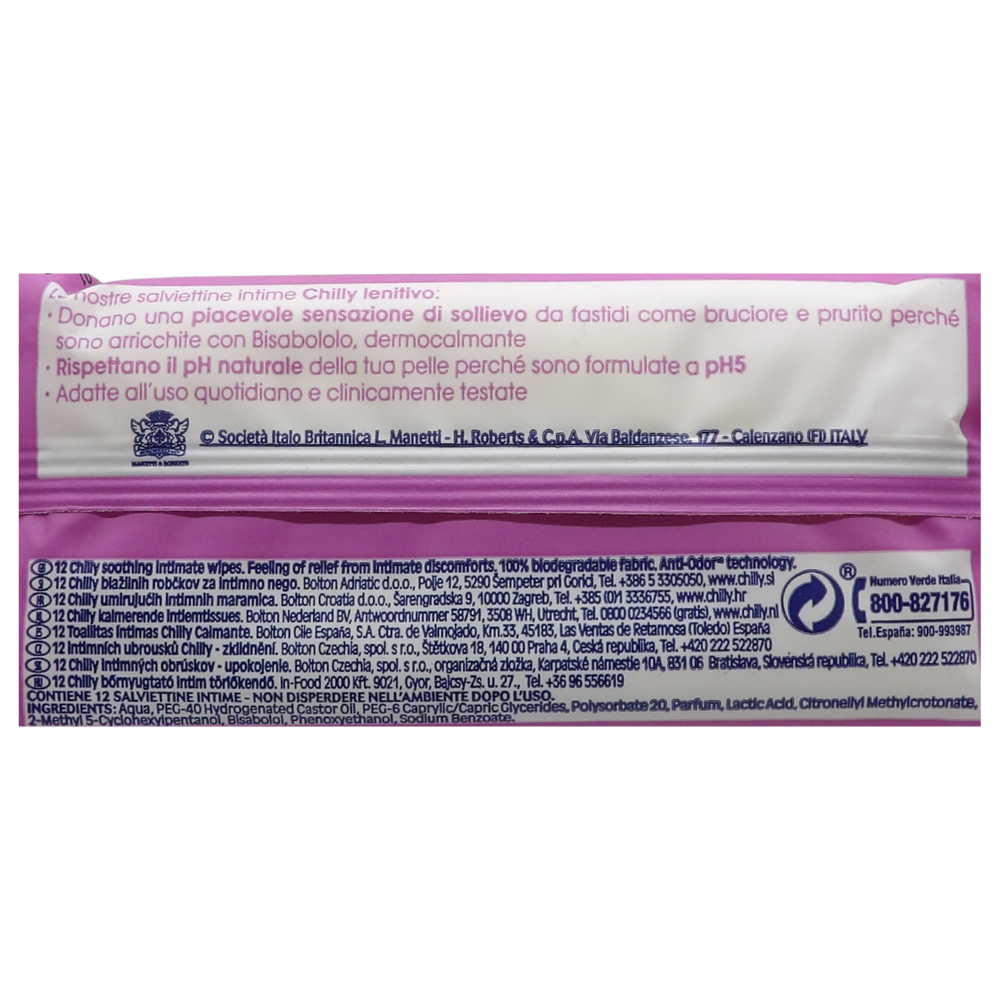 CHILLY Salviettine Intime Lenitivo AntiOdor
