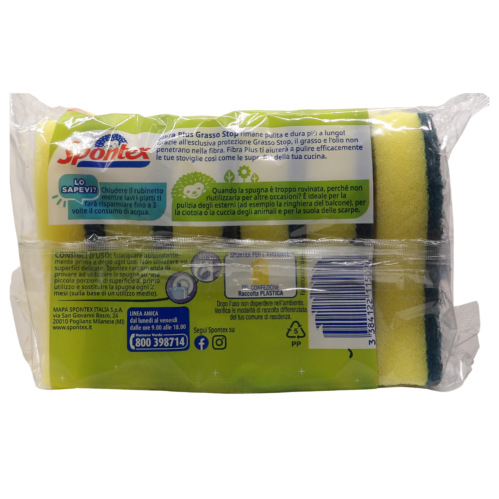 SPONTEX Spugna Grasso Stop 6Fibra Plus (Confezione Da 6 Spugne)