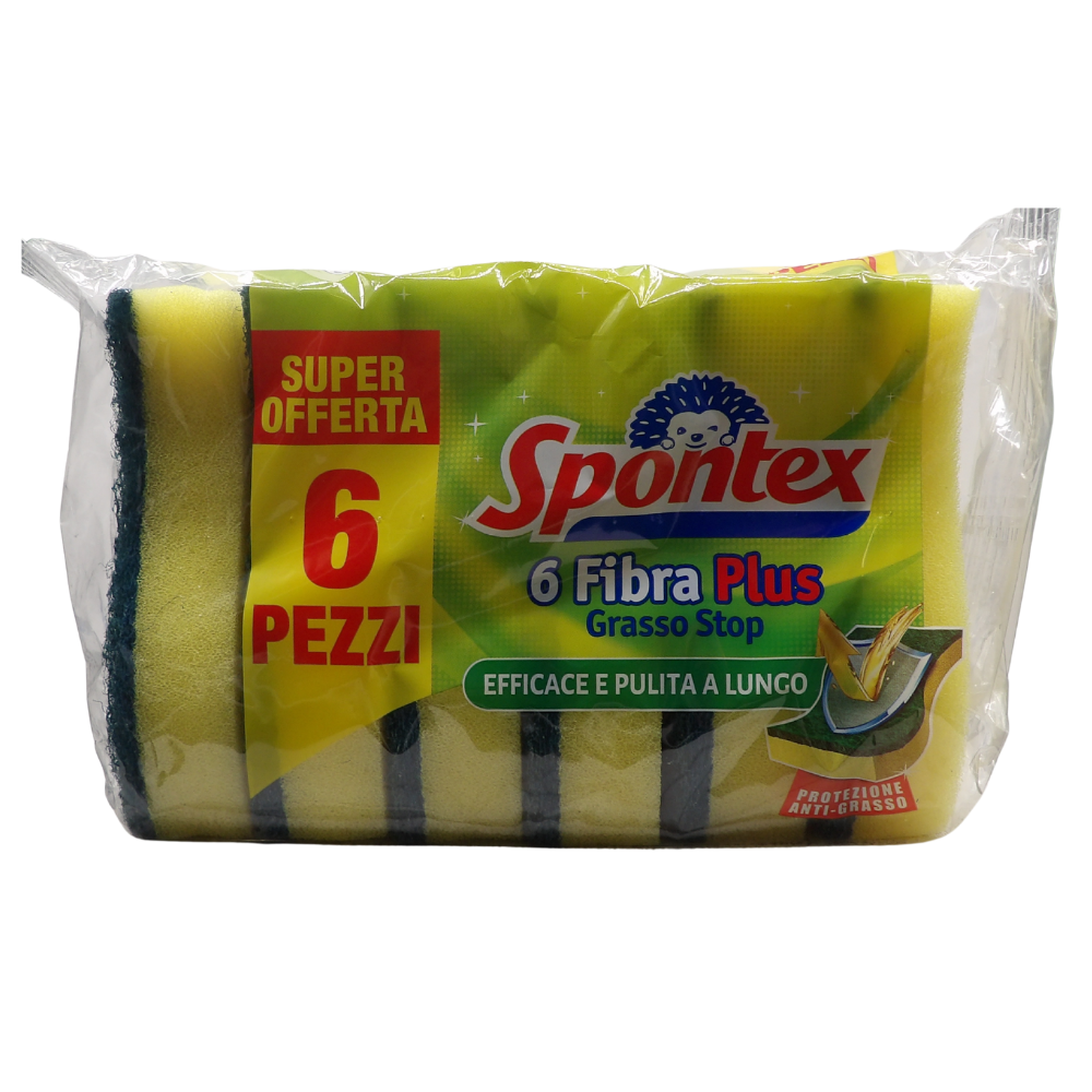 SPONTEX Spugna Grasso Stop 6Fibra Plus (Confezione Da 6 Spugne)
