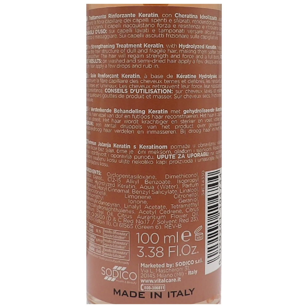 Vitalcare | Keratin - Trattamento Rinforzante per Capelli Fragili e Aiuta a Ricostruire la Fibra Capillare, 100 ml
