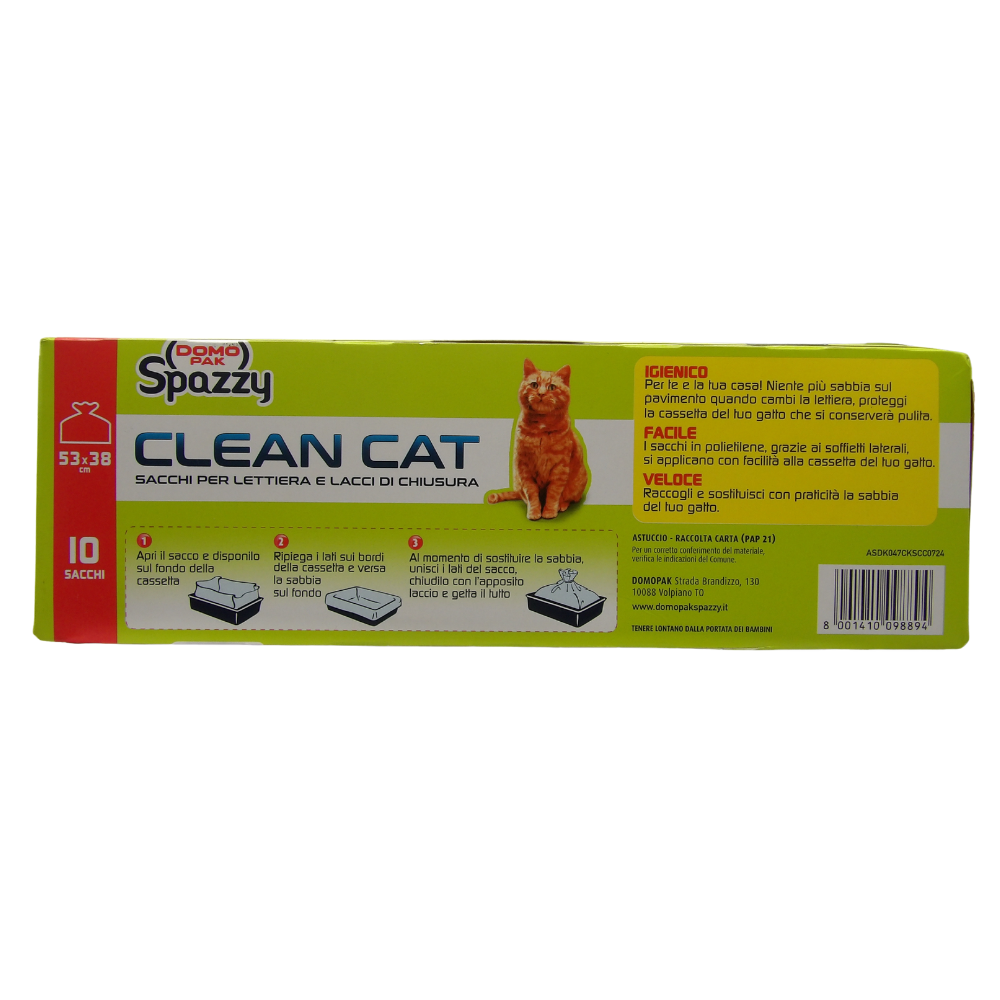 DOMOPAK SPAZZY CLEAN CAT, Sacchi Per Lettiera Con Lacci Di Chiusura (Confezione Da 10 Sacchetti) 53x38cm
