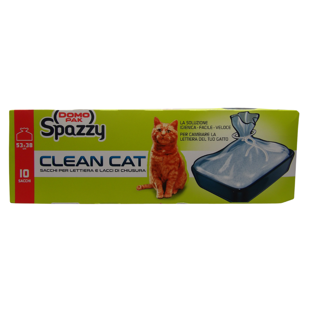DOMOPAK SPAZZY CLEAN CAT, Sacchi Per Lettiera Con Lacci Di Chiusura (Confezione Da 10 Sacchetti) 53x38cm