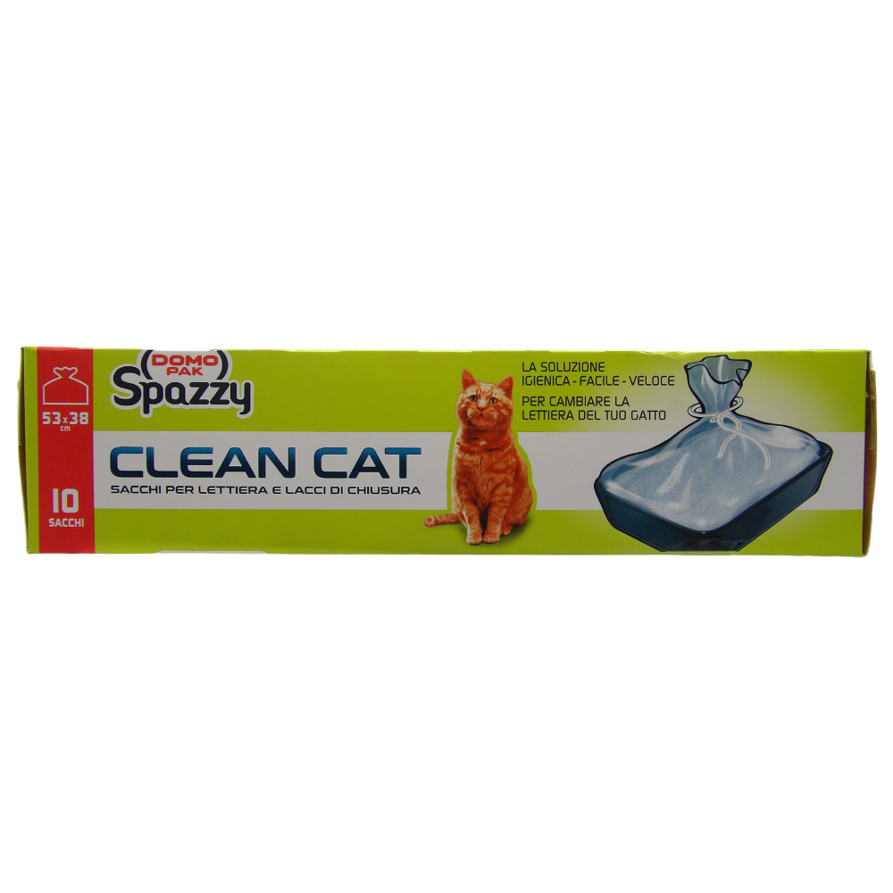 DOMOPAK SPAZZY CLEAN CAT, Sacchi Per Lettiera Con Lacci Di Chiusura (Confezione Da 10 Sacchetti) 53x38cm