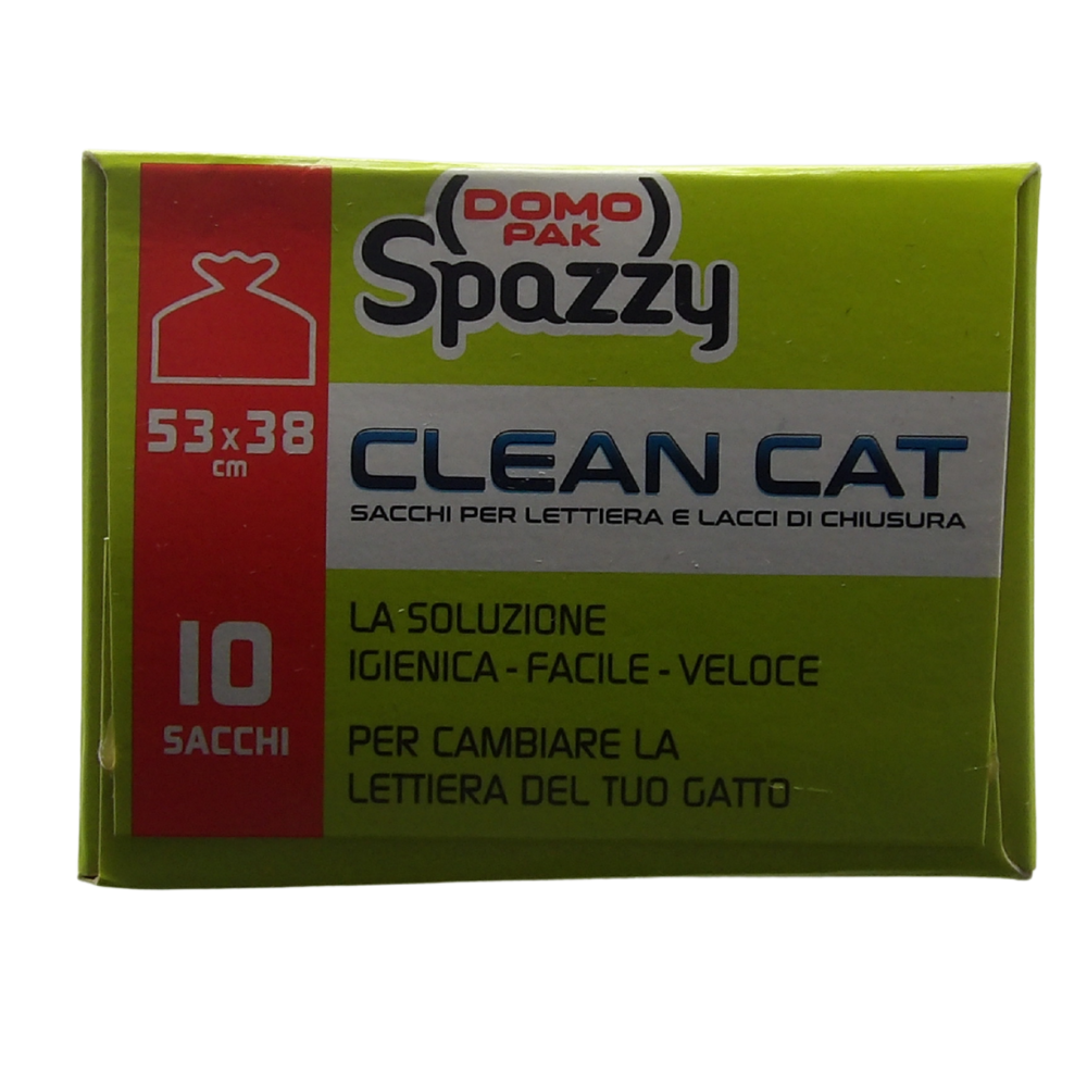 DOMOPAK SPAZZY CLEAN CAT, Sacchi Per Lettiera Con Lacci Di Chiusura (Confezione Da 10 Sacchetti) 53x38cm