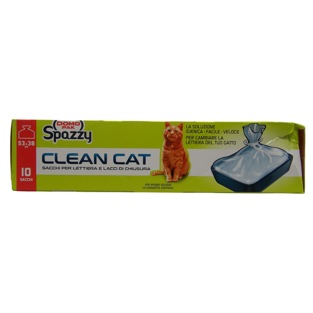 DOMOPAK SPAZZY CLEAN CAT, Sacchi Per Lettiera Con Lacci Di Chiusura (Confezione Da 10 Sacchetti) 53x38cm