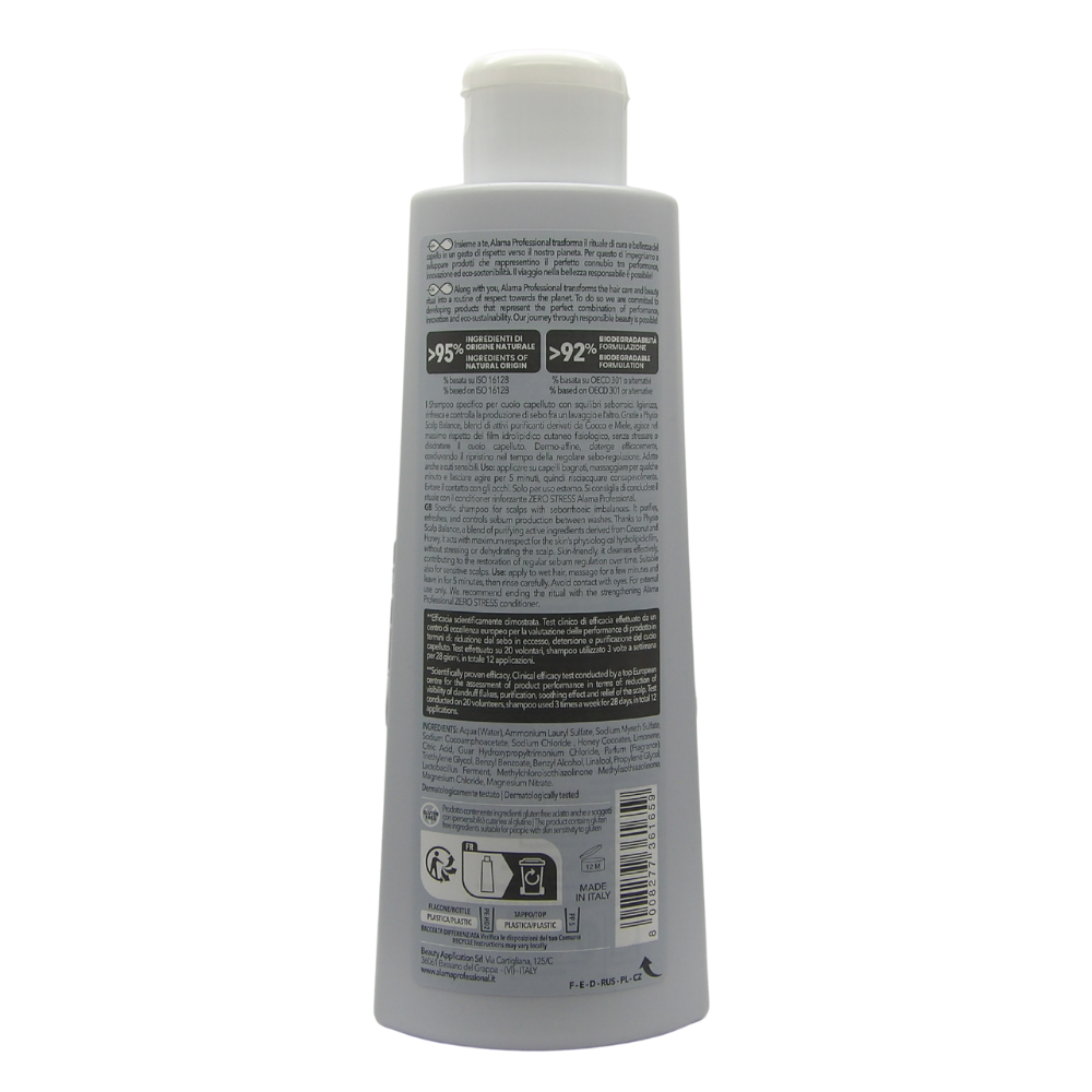 Alama Shampoo, ZERO STRESS, Serbo Regolatore -Pesantezza e Serbo +Purificazione e Volume 300ml