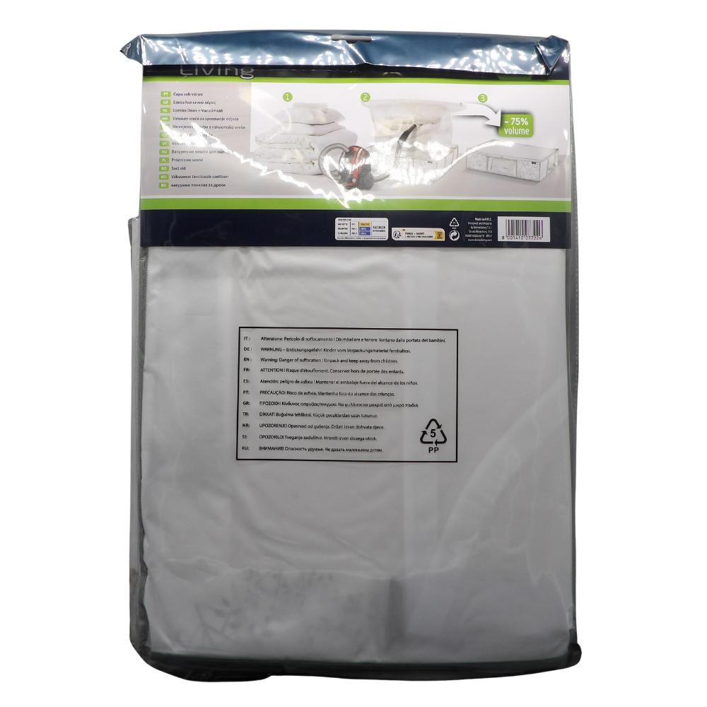 Domopak Living Sacco per sottovuoto con Custodia, Bianco e Grigio, 65x50x15,5 cm, 913051