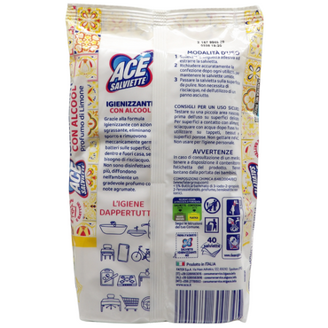 Salviettine Igienizzanti, Azione Sgrassante, con Alcool, al Profumo di Limone, Rimuove Germi e Batteri (Confezione da 40 Salviette)