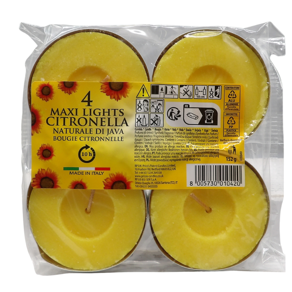 CORFU' Maxi Lumini Alla Citronella Naturale Di Java (Confezione Da 4 Tealights)