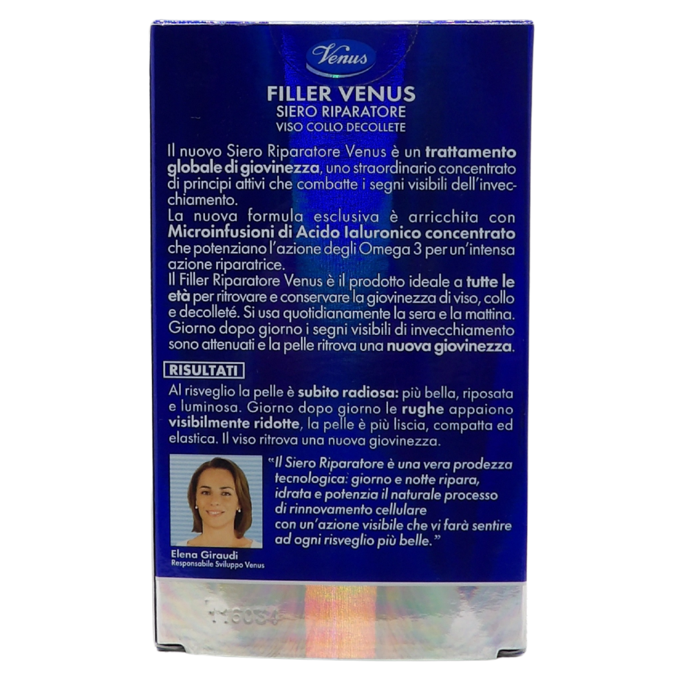 VENUS Filler Siero Riparatore, Viso, Collo e Decollete, Con Microinfusioni Di Acido Ialuronico 30ml