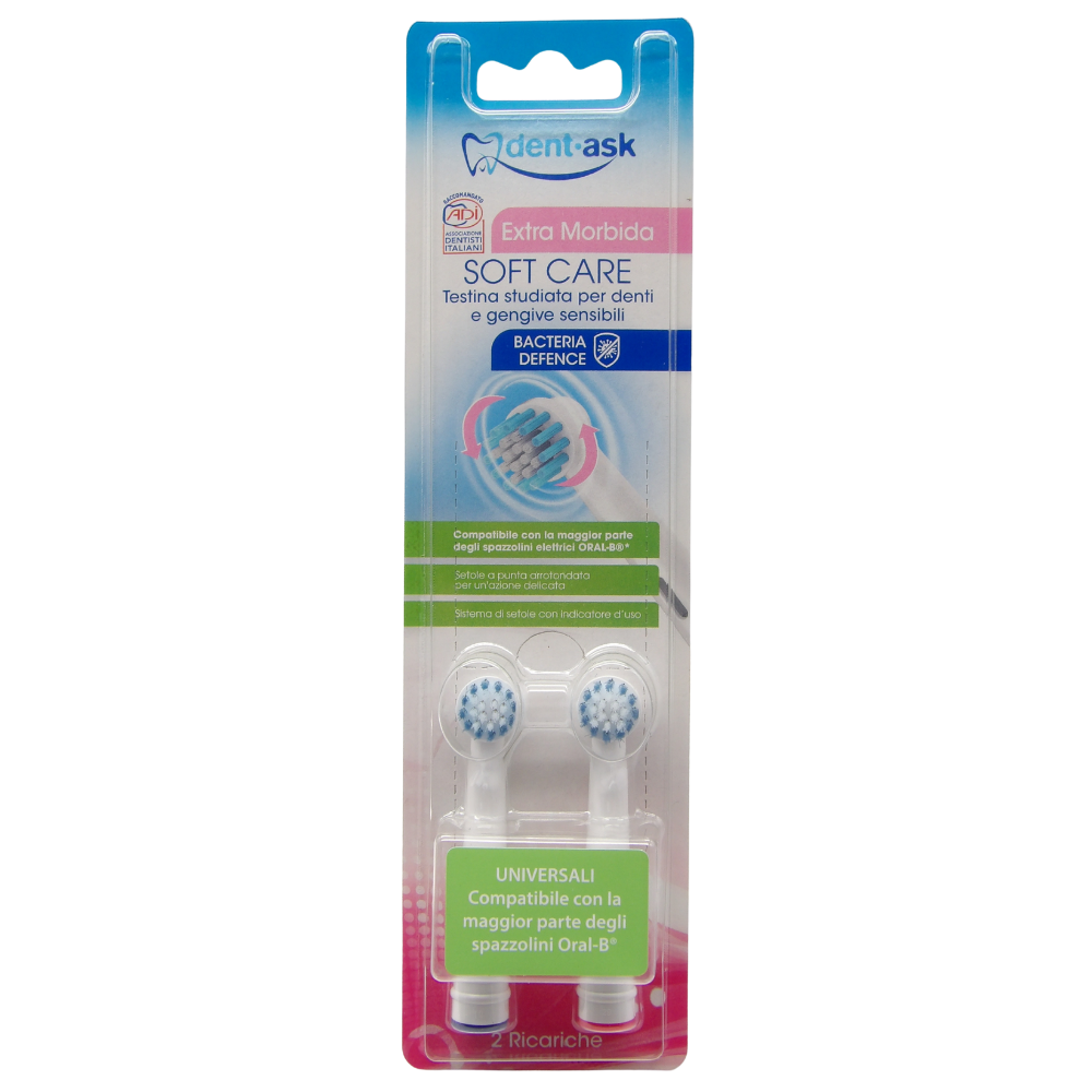 DENTASK SOFT CARE, Testina Studiata Per Denti e Gengive Sensibili. Extra Morbida. Compatibile Con La Maggior Parte Degli Spazzolini Elettrici (Confezione Da 2 Ricariche)