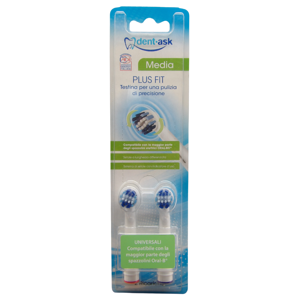 DENTASK PLUS FIT, Testina Per Una Pulizia Di Precisione. Media. Setole a Lunghezza Differenziata. Compatibile Con La Maggior Parte Degli Spazzolini Elettrici (Confezione Da 2 Ricariche)