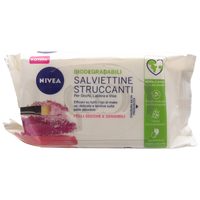 NIVEA Salviettine Struccanti, Per Occhi, Labbra e Viso. Per Pelli Secche e Sensibili. Biodegradabili (Confezione Da 25 Salviettine)