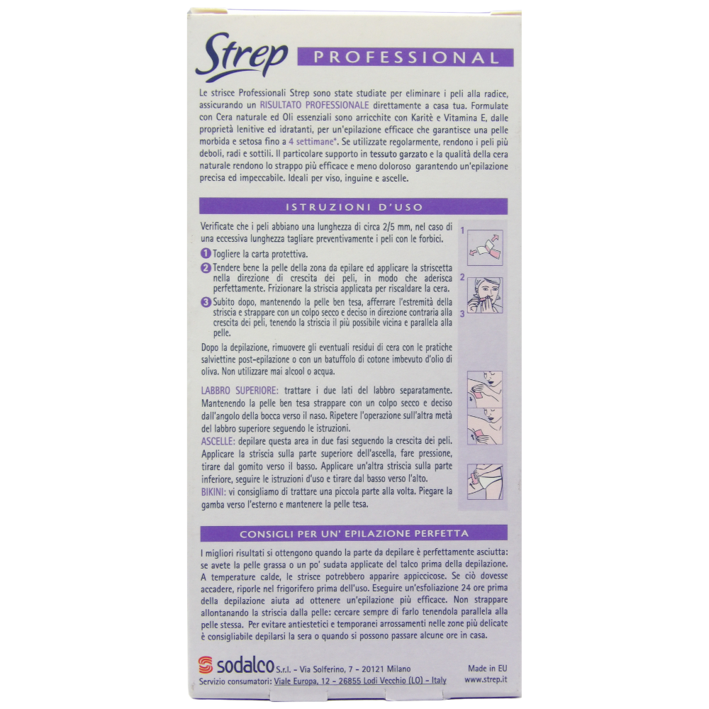 STREP Strisce Depilatorie, VISO E PARTI DELICATE. Pelle Liscia Fino a 4 Settimana. Precise Ed Efficaci. Cera Naturale e Oli Essenziali (Confezione Da 10 Strisce + 4 Salviettine)