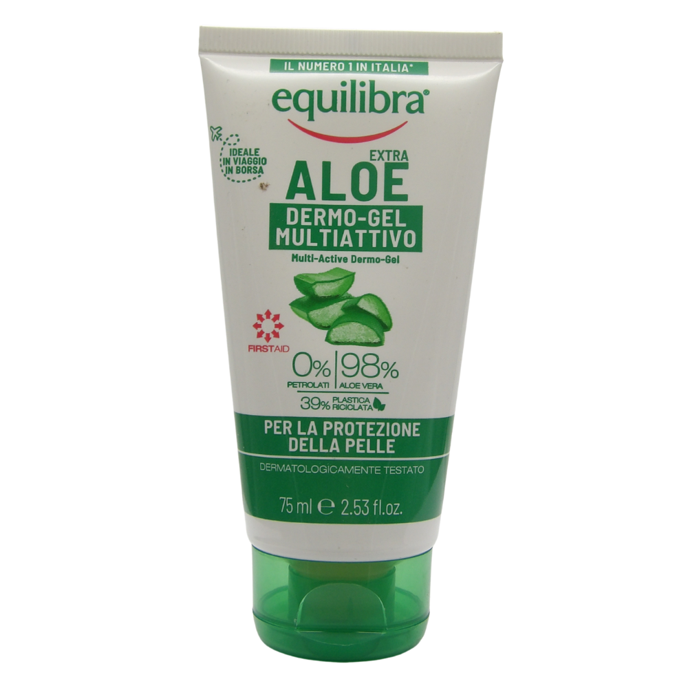 equilibra Corpo, Aloe Dermo-Gel, Gel Lenitivo a Base di Aloe Vera, Crema Corpo per Arrossamenti, Sollievo Dopo Sole, Post Depilazione o Rasatura, Rossori Gengive, Piedi Stanchi, 75 ml