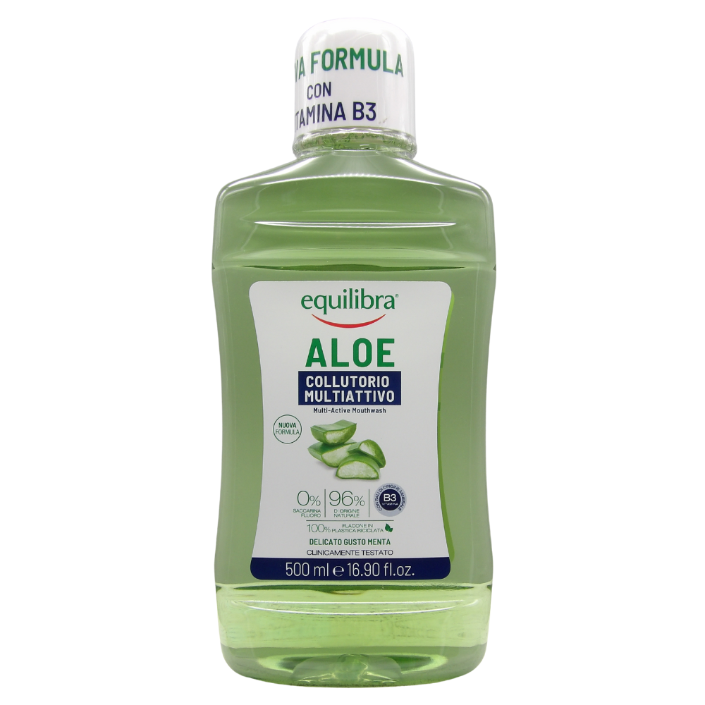 EQUILIBRA Colluttorio ALOE, Con Equivalente 30% Aloe Vera Succo, Con Xilitolo. Tripla Azione, Dal Delicato Gusto Di Menta 500ml