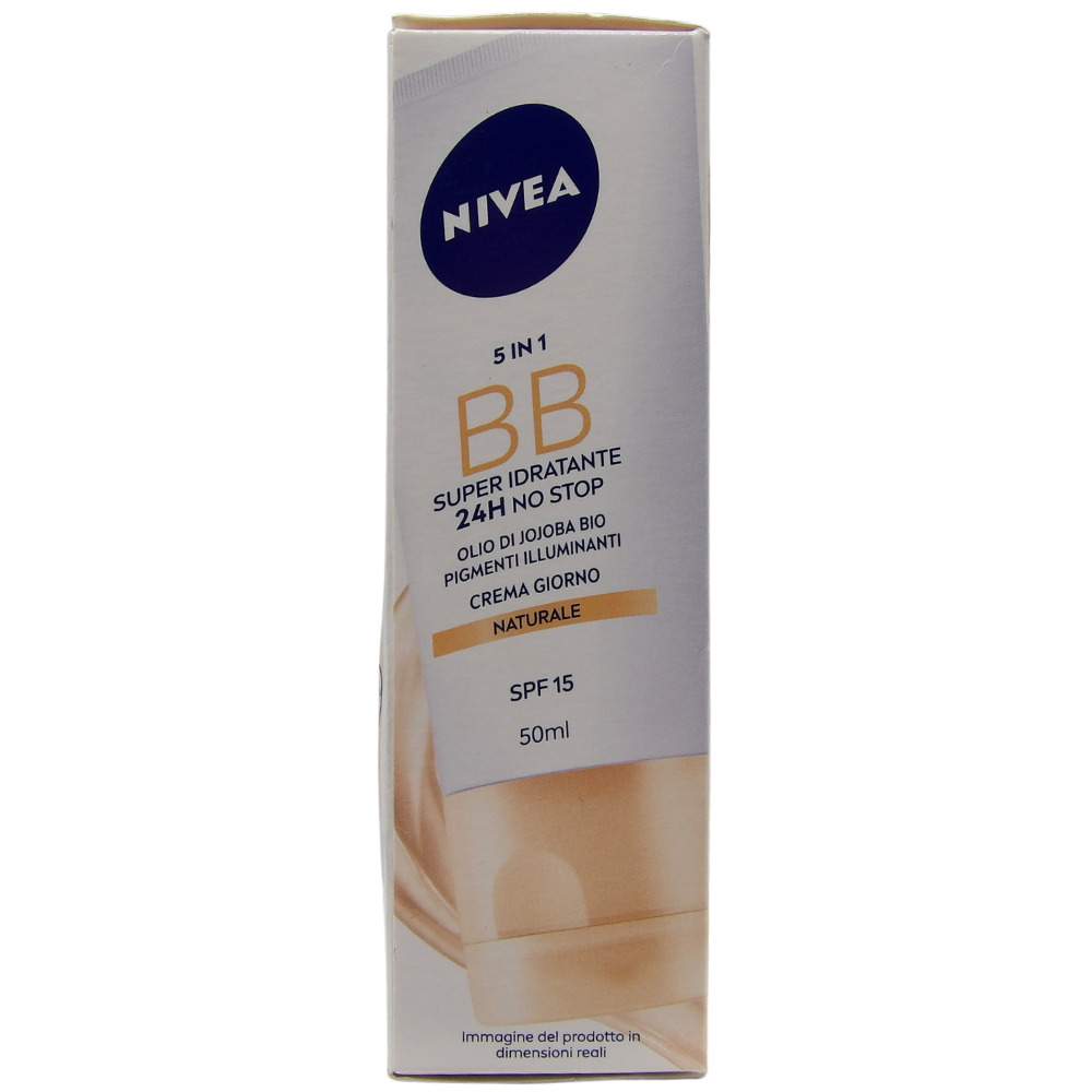 NIVEA Crema Viso Giorno, 5in1 BB Cream, Super Idratante, 24h No Stop, Naturale. SPF15, Con Olio Di Jojoba e Pigmenti Illuminanti 50ml