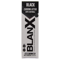 BLANX Dentifricio Black ai Carboni Attivi 100% Naturali, Rimuove Fino Al 100% Delle Macchie. Sbiancante ai Licheni Artici. Antimacchia, Non Abrasivo, Pasta Nera 75ml
