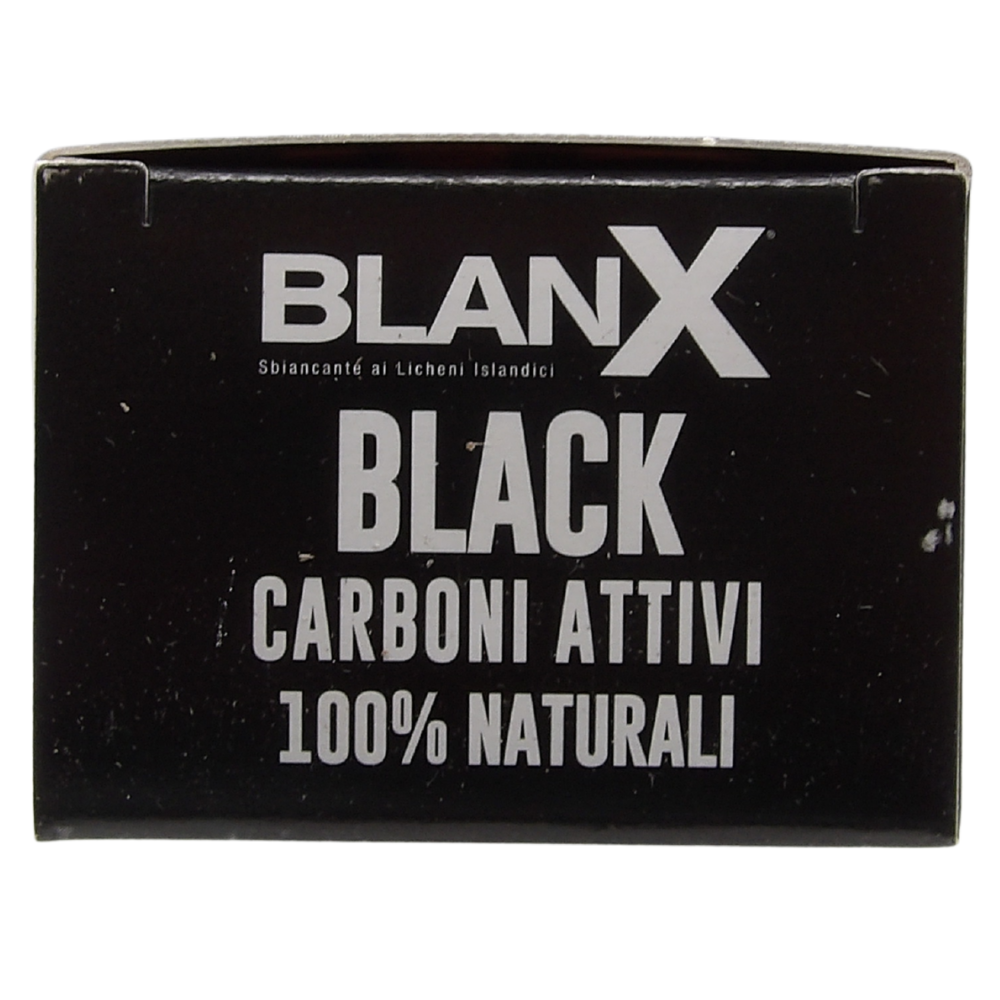 BLANX Dentifricio Black ai Carboni Attivi 100% Naturali, Rimuove Fino Al 100% Delle Macchie. Sbiancante ai Licheni Artici. Antimacchia, Non Abrasivo, Pasta Nera 75ml