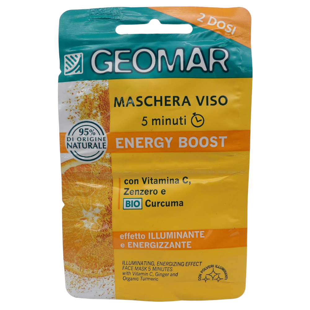GEOMAR Maschera Viso ENERGY BOOST, Effetto Illuminante e Energizzante, Con Vitamina C, Zenzero e BIO Curcuma (Confezione Da 2x7.5ml)