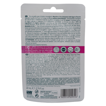 GEOMAR Maschera In Tessuto Viso, Idratante ANTI-AGE, Azione Intensiva 15min, Per Una Pelle Più Rassodata, Con Estratto Di Lavanda, Bakuchiol e BIO Olio Di Oliva 22ml