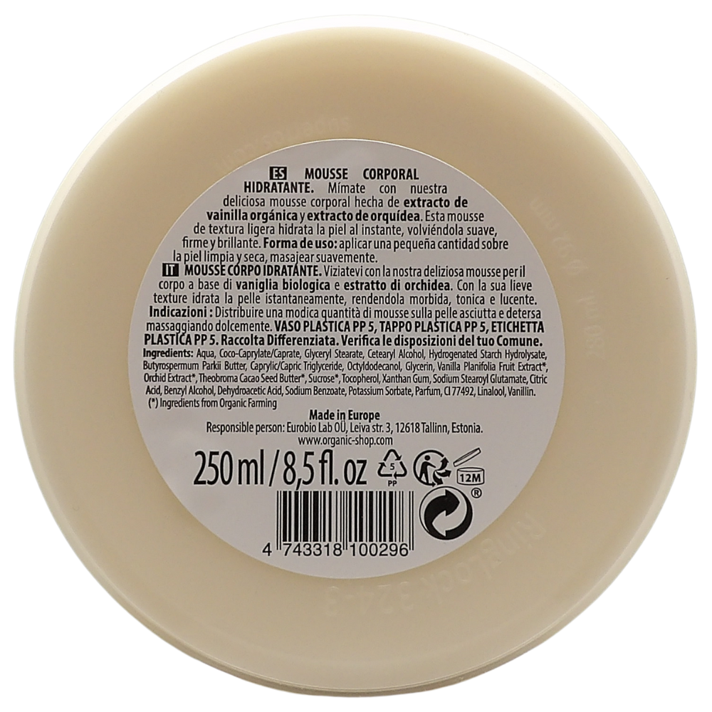 ORGANIC SHOP Mousse Corpo Idratante a Base Di Vaniglia Biologica e Estratto Di Orchidea 250ml