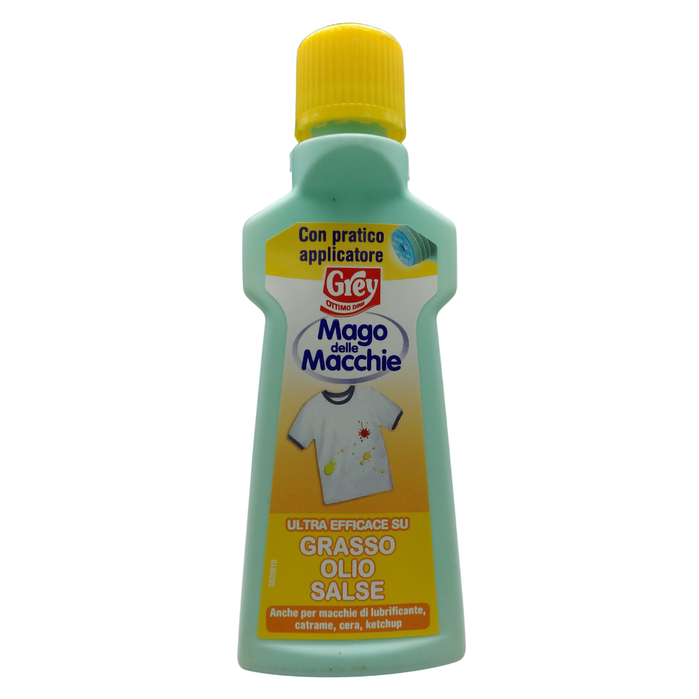GREY Smacchiatore Specifico Per Tessuti Con Applicatore, MAGO DELLE MACCHIE, Ultra Efficace Su Grasso, Olio e Salse. Anche Per Macchie Di Lubrificante, Catrame, Cera e Ketchup 50ml