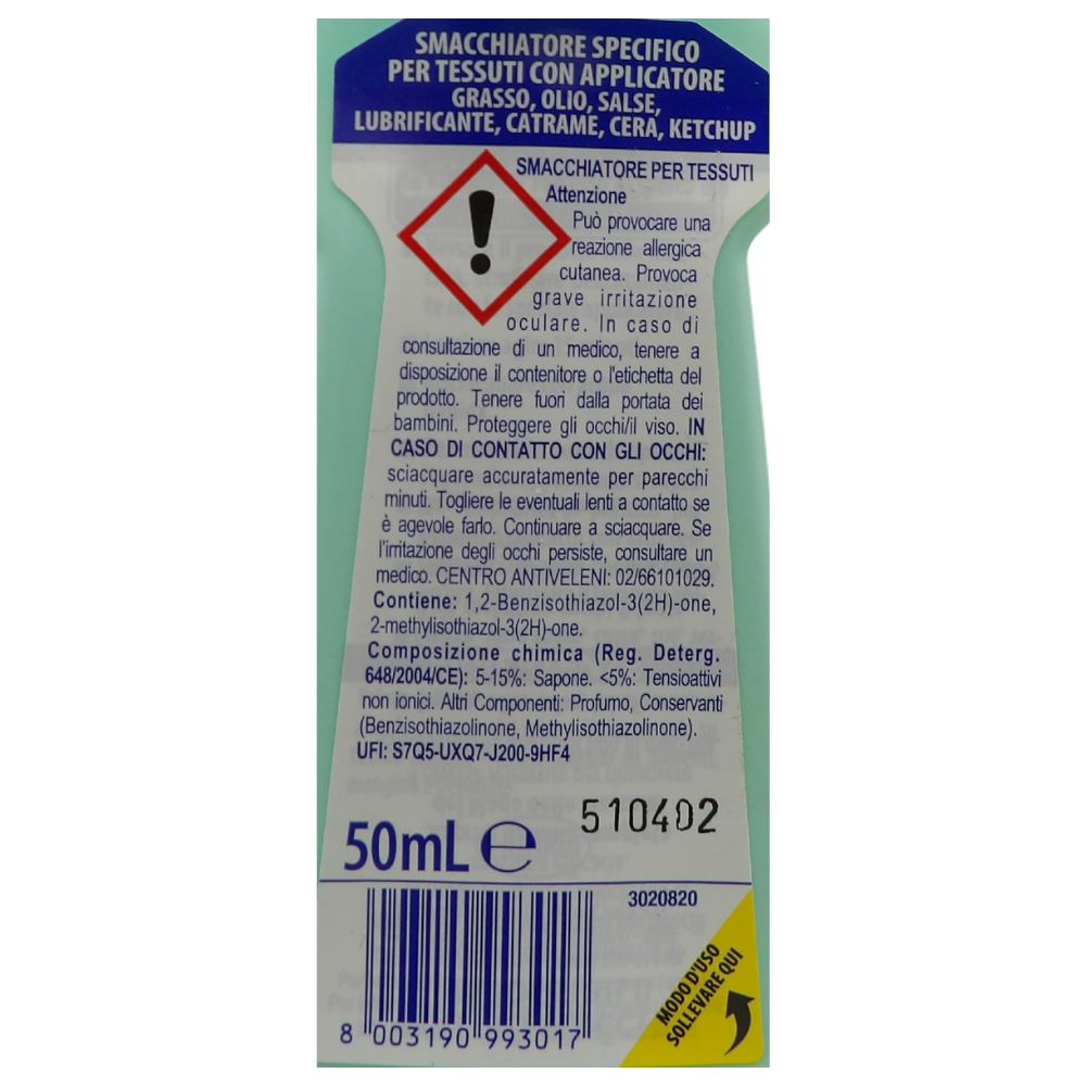 GREY Smacchiatore Specifico Per Tessuti Con Applicatore, MAGO DELLE MACCHIE, Ultra Efficace Su Grasso, Olio e Salse. Anche Per Macchie Di Lubrificante, Catrame, Cera e Ketchup 50ml