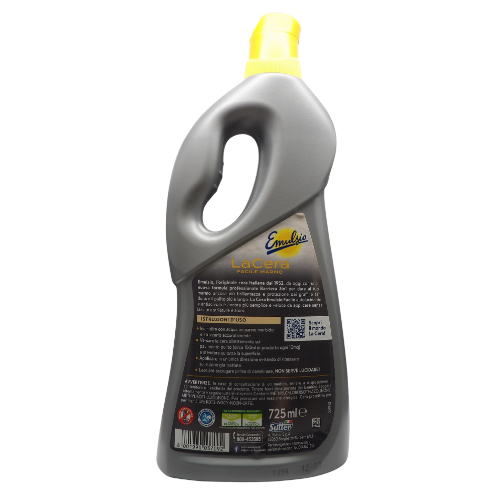 Emulsio La Cera Facile Marmo Autolucidante per Pavimenti Formula Professionale Barriera 3in1 Protezione Brillantezza e Pulizia 725ml
