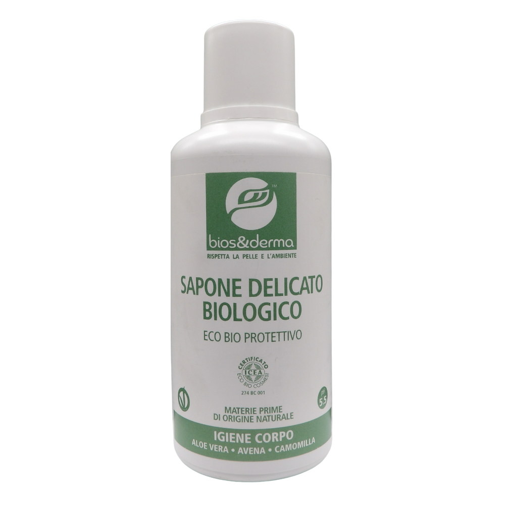 BIOS & DERMA Sapone Delicato Biologico, Igiene Corpo, Eco Bio Protettivo. Con Aloe Vera, Avena e Camomilla 500ml