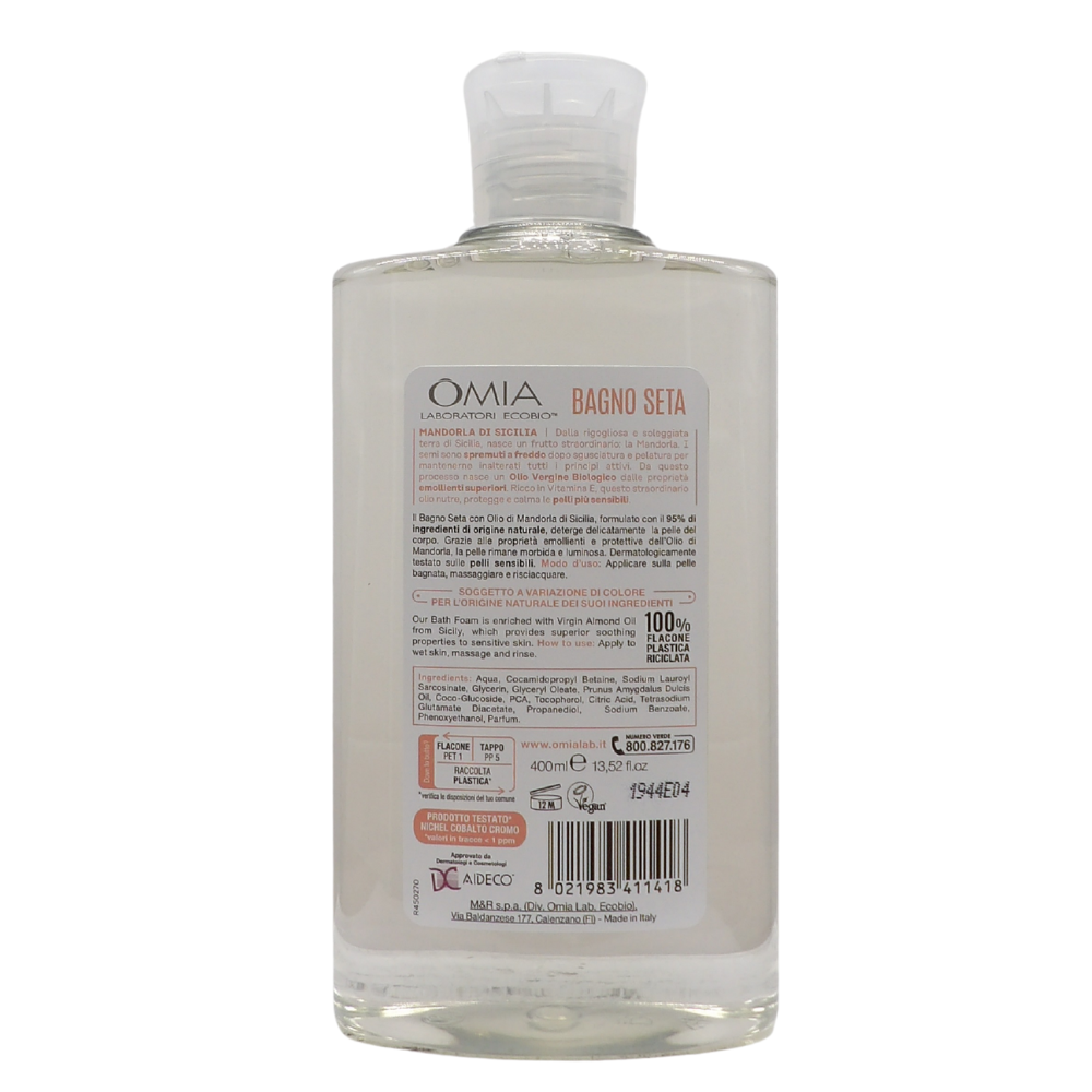 OMIA Bagno Seta Erboristico, All'Olio Di MANDORLA, Olio Biologico Estratto a Freddo. 0% Sapone, Sles e Peg 400ml