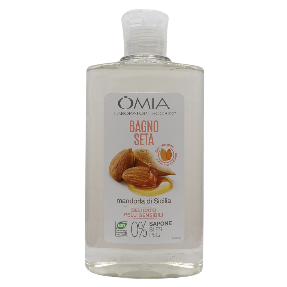 OMIA Bagno Seta Erboristico, All'Olio Di MANDORLA, Olio Biologico Estratto a Freddo. 0% Sapone, Sles e Peg 400ml