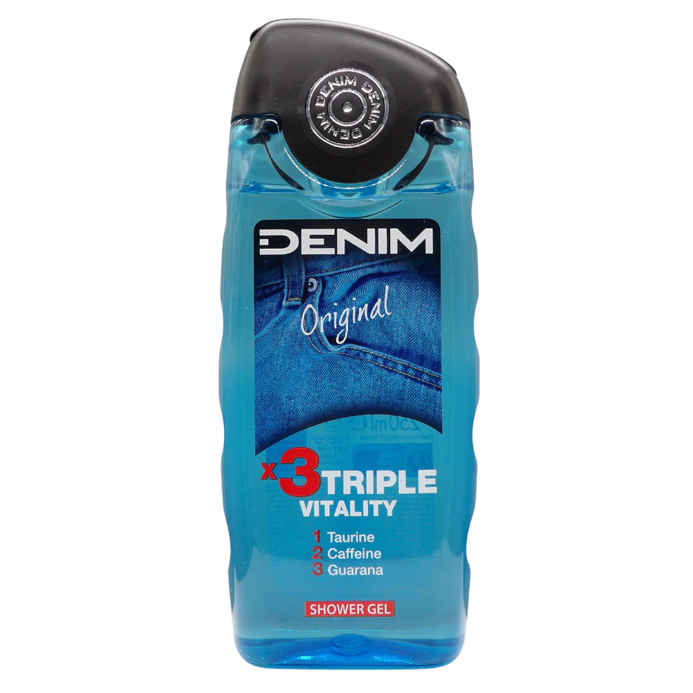 DENIM Gel Doccia, Triple Vitality, Doccia Schiuma Rivitalizzante e Tonificante, ORIGINAL 250ml