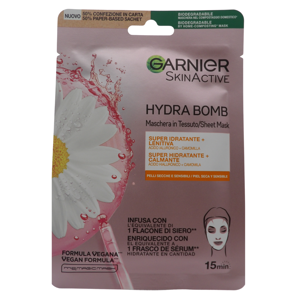 GARNIER Maschera In Tessuto Super Idratante Lenitiva con Acido Ialuronico + Camomilla 28g (Unità)