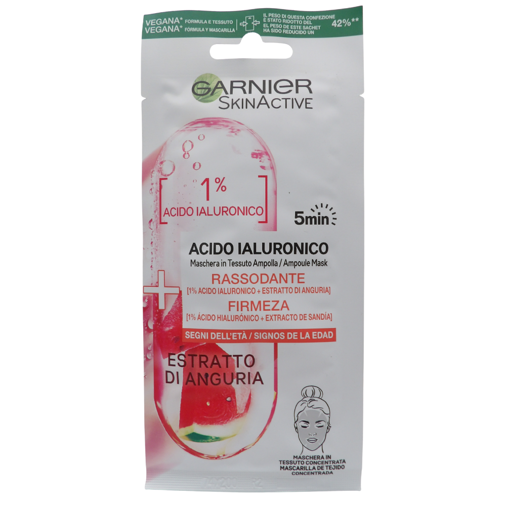 GARNIER Maschera in Tessuto Rassodante con 1% Acido Ialuronico + Estratto Di Anguria 15g
