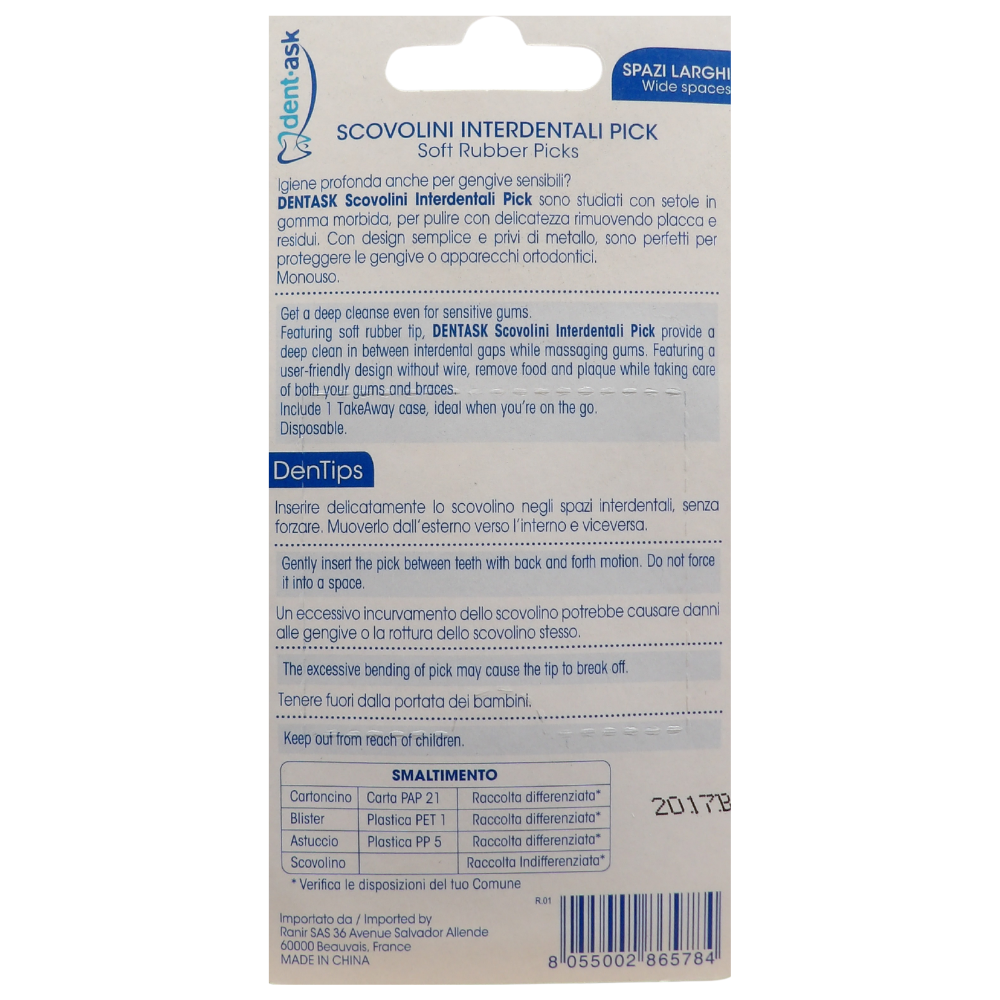 DENTASK Scovolini Interdentali Pick, Testina In Gomma Morbida. Delicatezza Sulle Gengive, Spazi Larghi (Confezione Da 40 Pezzi)