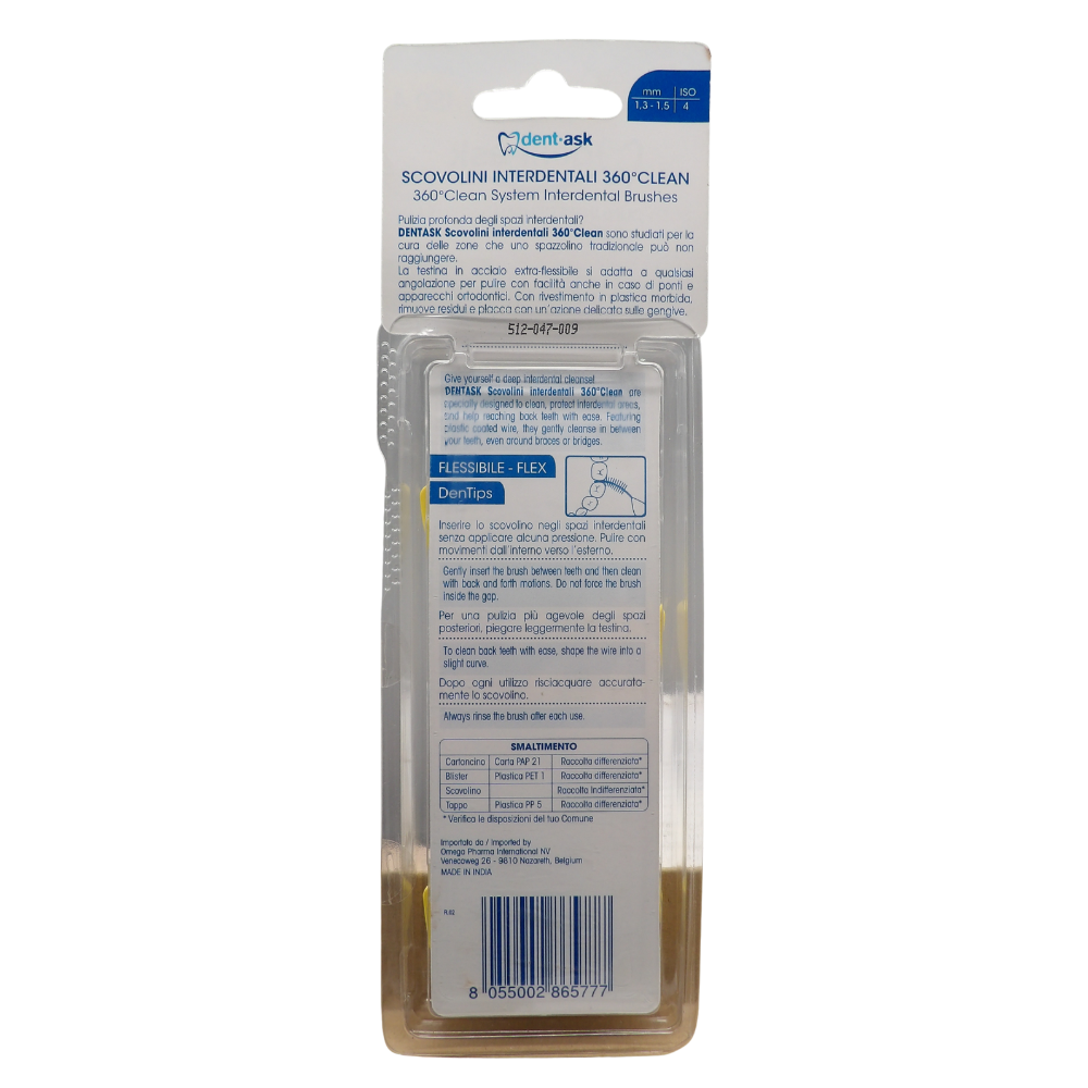 DENTASK Scovolino Interdentale 360° Clean, Misura ISO 4. Per La Salute Delle Gengive, Spazi Larghi mm 1,3-1,5