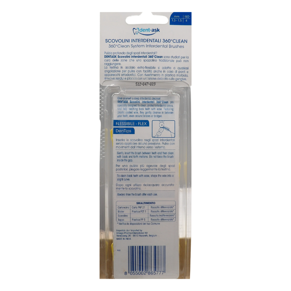 DENTASK Scovolino Interdentale 360° Clean, Misura ISO 4. Per La Salute Delle Gengive, Spazi Larghi mm 1,3-1,5
