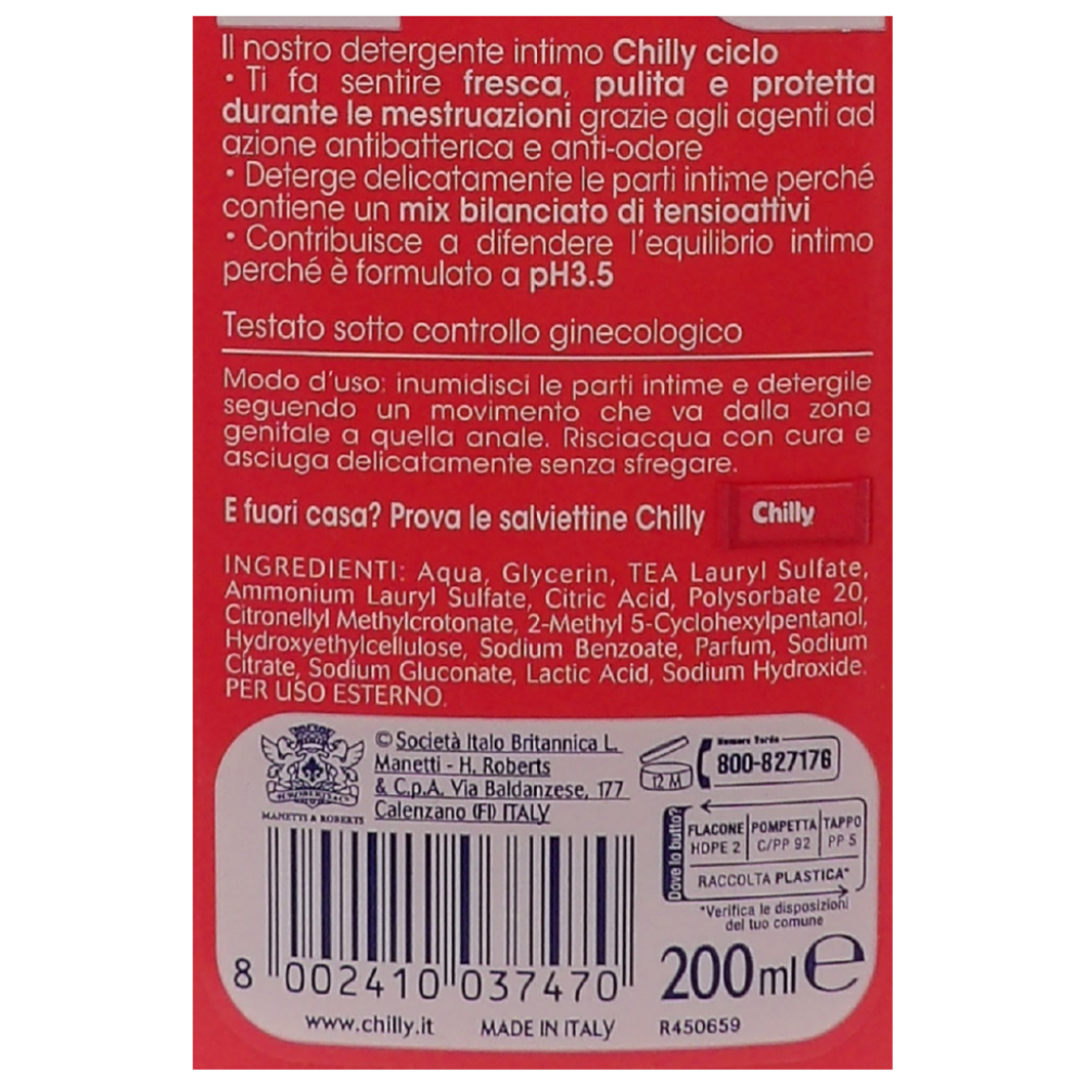 CHILLY Detergente Intimo CICLO, Igiene Prolungata, AntiOdor pH 3.5 200ml