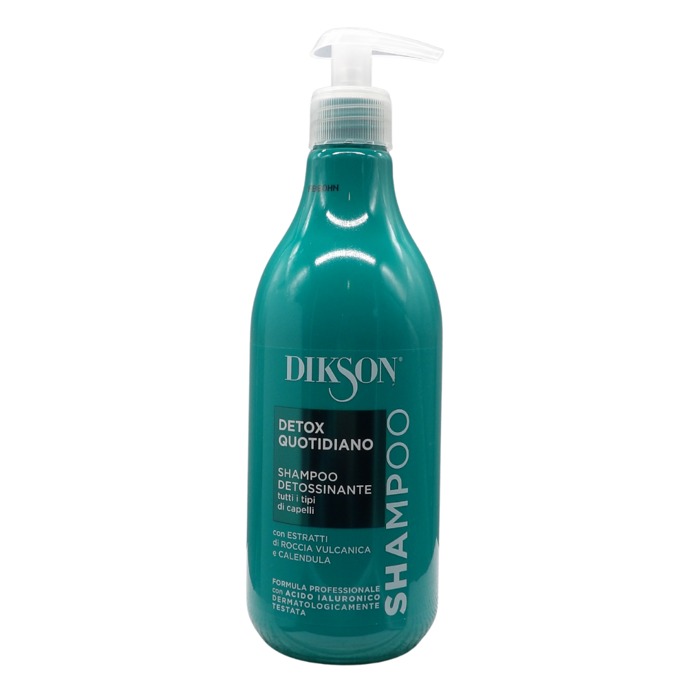 DIKSON Shampoo Detossinante, DETOX QUOTIDIANO, Per Tutti i Tipi Di Capelli. Con Estratti Di Roccia Vulcanica e Calendula. Formula Professionale Con Acido Ialuronico 500ml (Flacone)