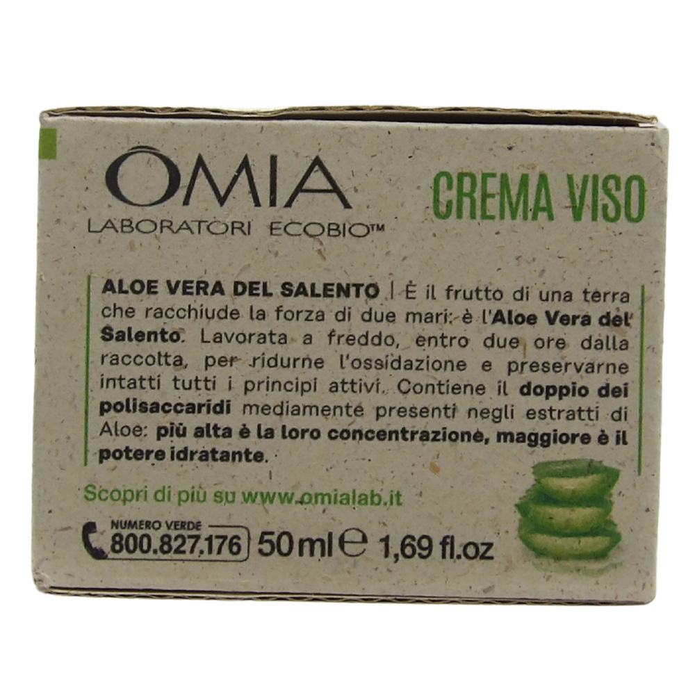 OMIA Crema Viso IDRATANTE, Idrata e Rinfresca. Con Aloe Vera Del Salento. 0% Siliconi, PEG, Coloranti 50ml (Unità)