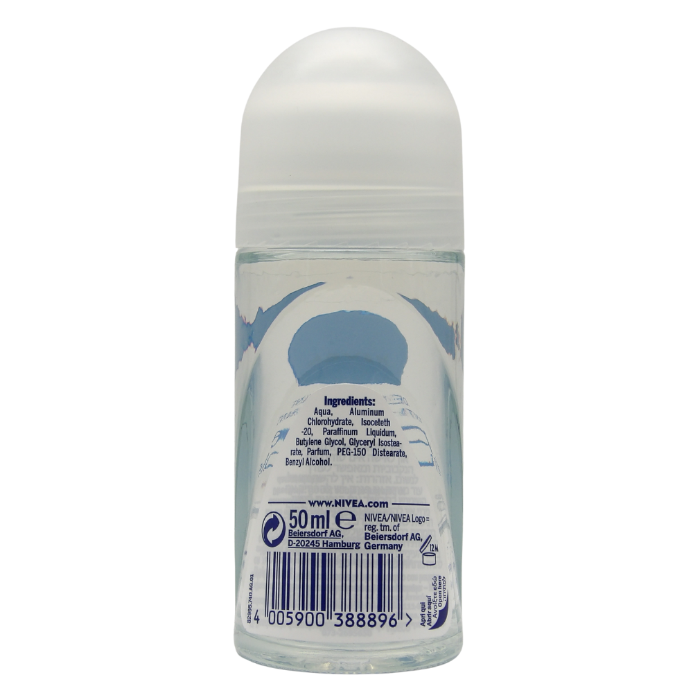 NIVEA Deodorante Roll-on Pure Invisible, Formula Innovativa e Trasparente, Non Lascia Residui Visibili sulla Pelle e sui Vestiti, Protegge Efficacemente, 50ml